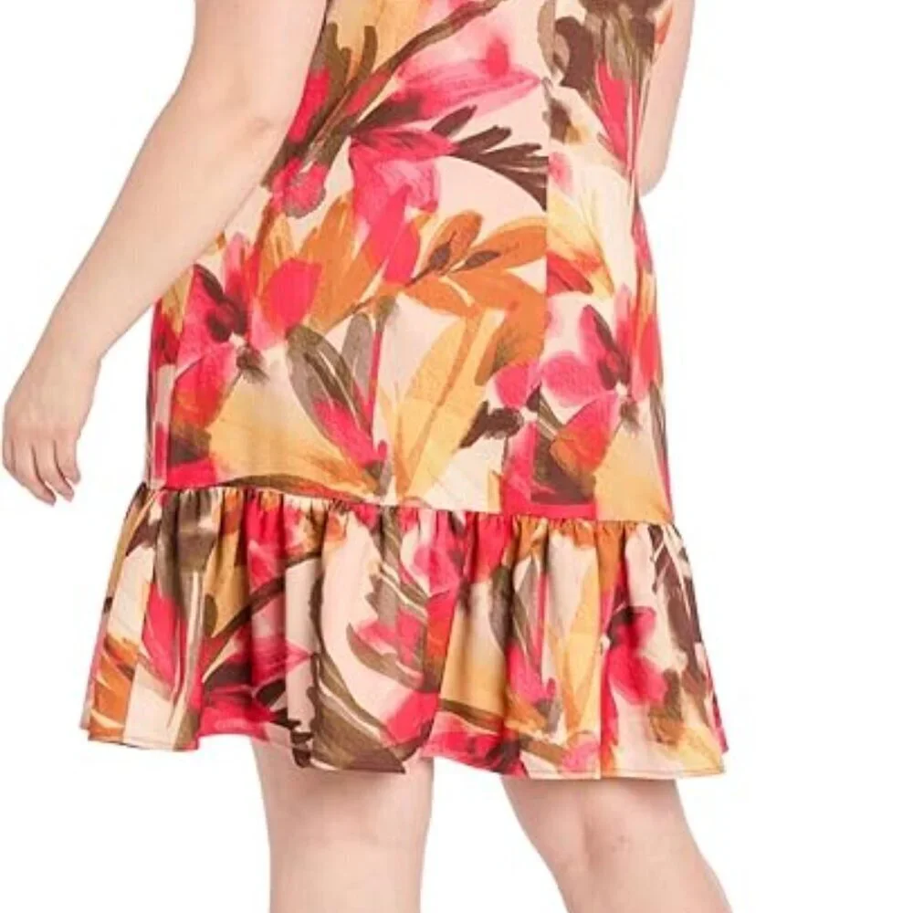 🆕 NWT R&M Richards Plus Size Coral Floral Dress 🌸 Ruffle Sleeve Church Wedding